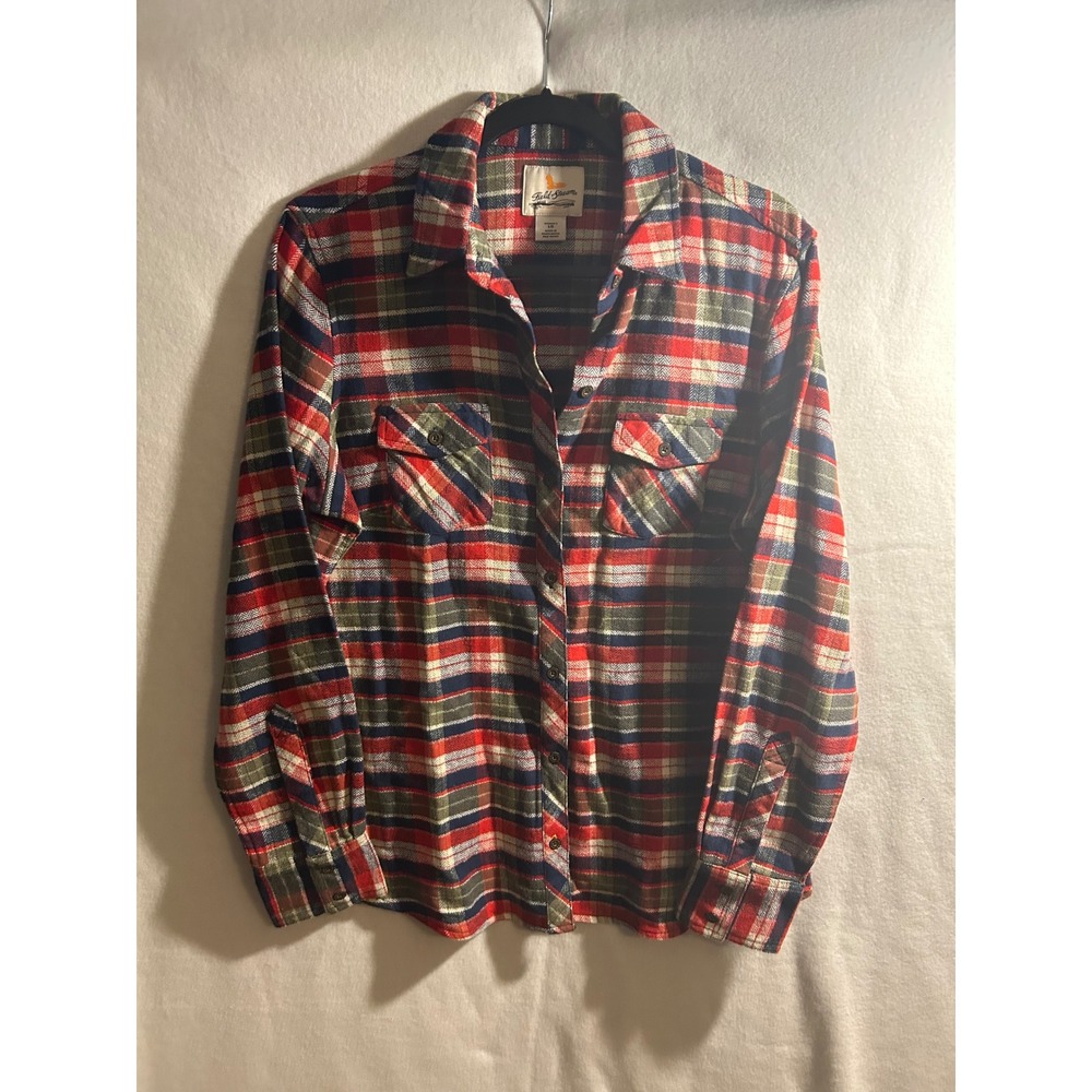 Field Stream Mens Flannel Shirt Red Blue Green Plaid Button Down Large